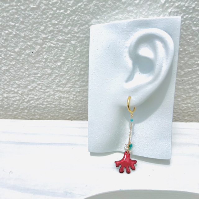 SHIPPO CORAL 七宝焼　赤サンゴのゆらゆらイヤリング