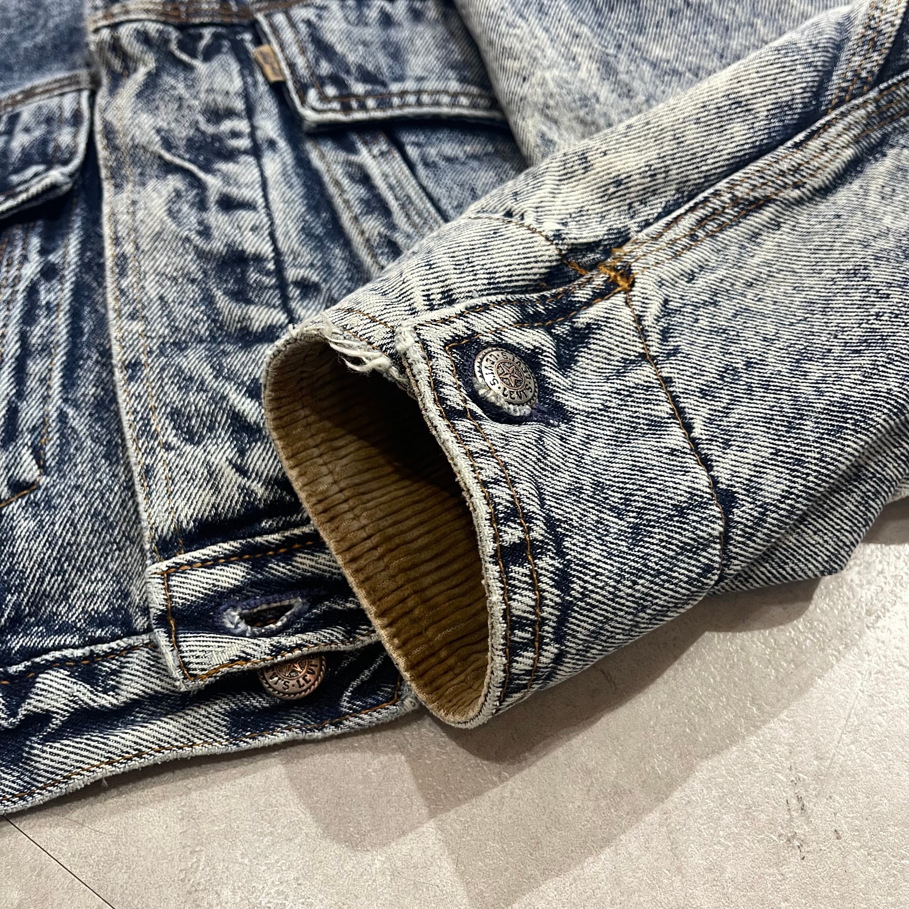 80年代 USA製 size:M【 Levi's75073 】リーバイス デニムジャケット ケミカルウォッシュ コーデュロイ Gジャン ブルーデニム  ブルー 青 古着 古着屋 高円寺 ビンテージ