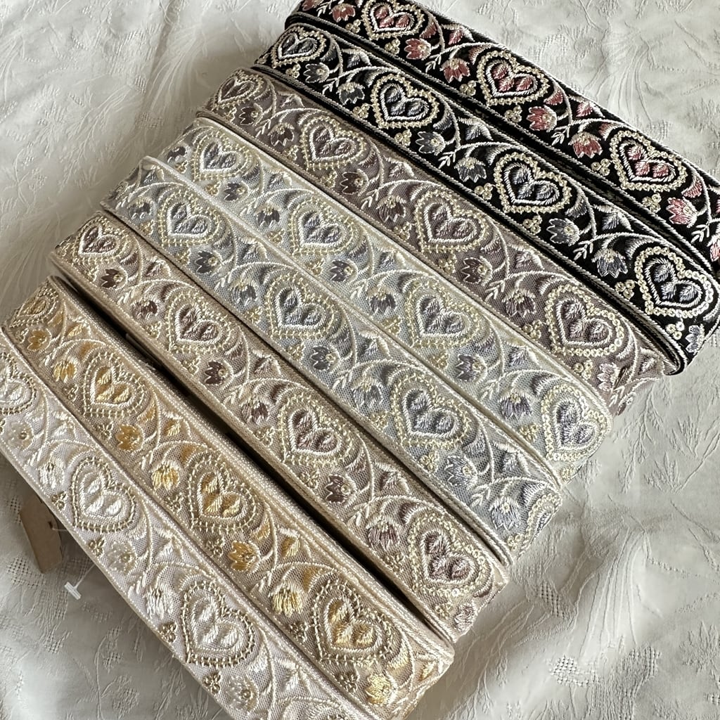 1ロール ハートスタイル [サックス]インド刺繍リボン 3131-1R | インド