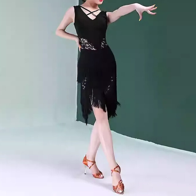 フリンジ ミモレ ノースリーブ ダンスドレス ds1403