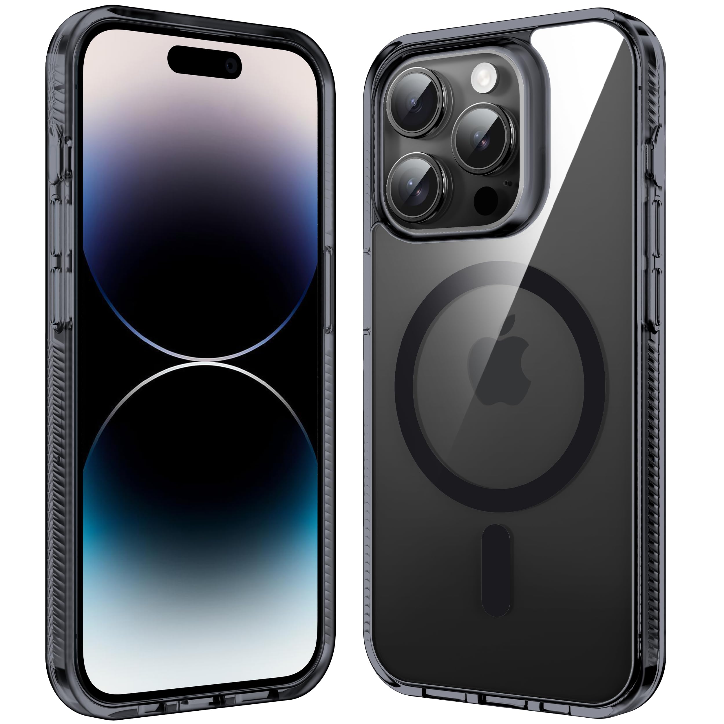 Supdeal iPhone 14 Pro 用 ケース MagSafe対応 透明な電話 黄変防止 耐衝撃 6.1 インチ (ブラック)