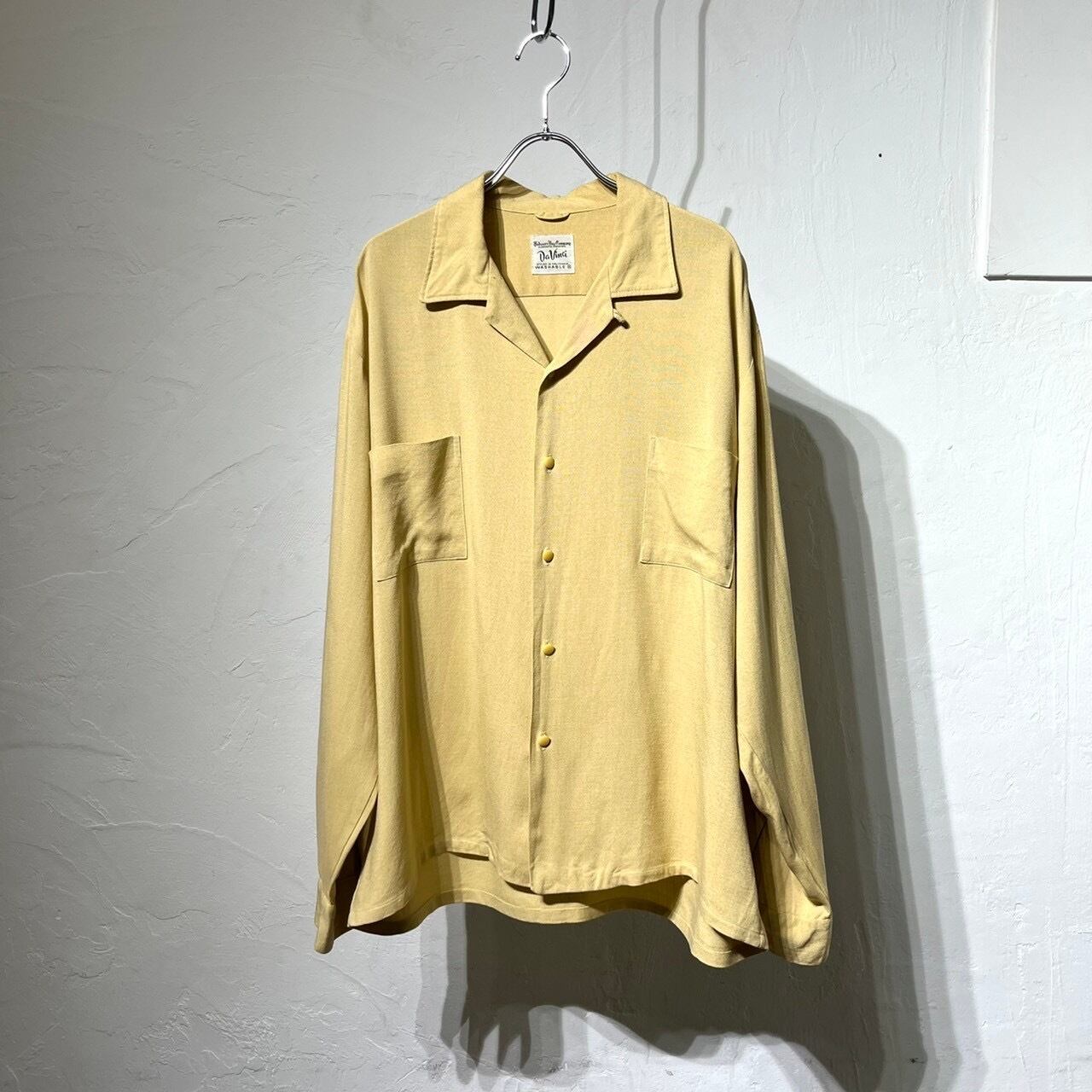 60s Da Vinci Rayon×Wool Gabardine Open Collar Shirt | VOLAR