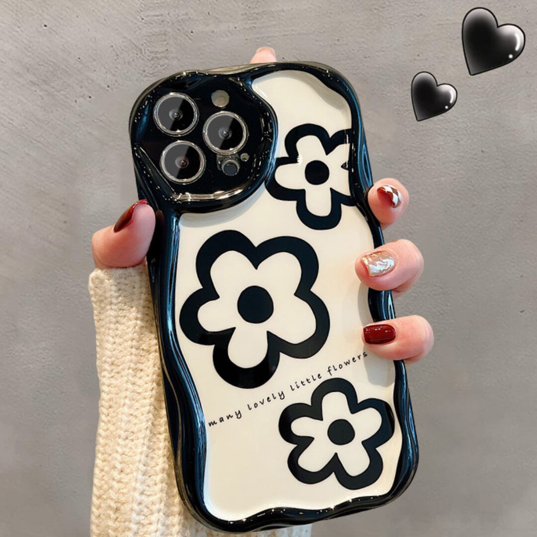 大人っぽく落ち着いたデザイン♪ モノトーン フラワー iphoneケース