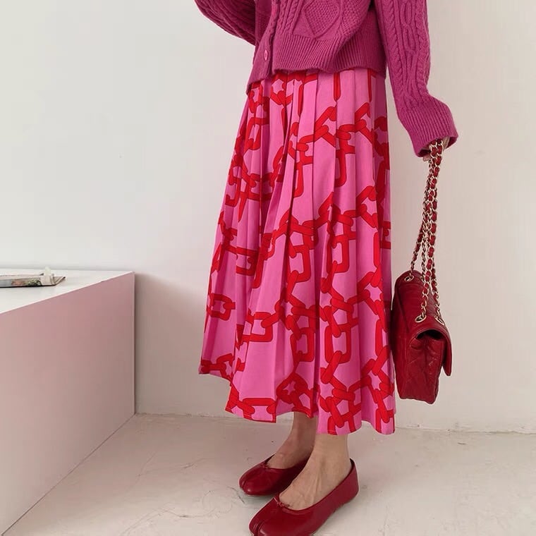 rose pink pleats skirt