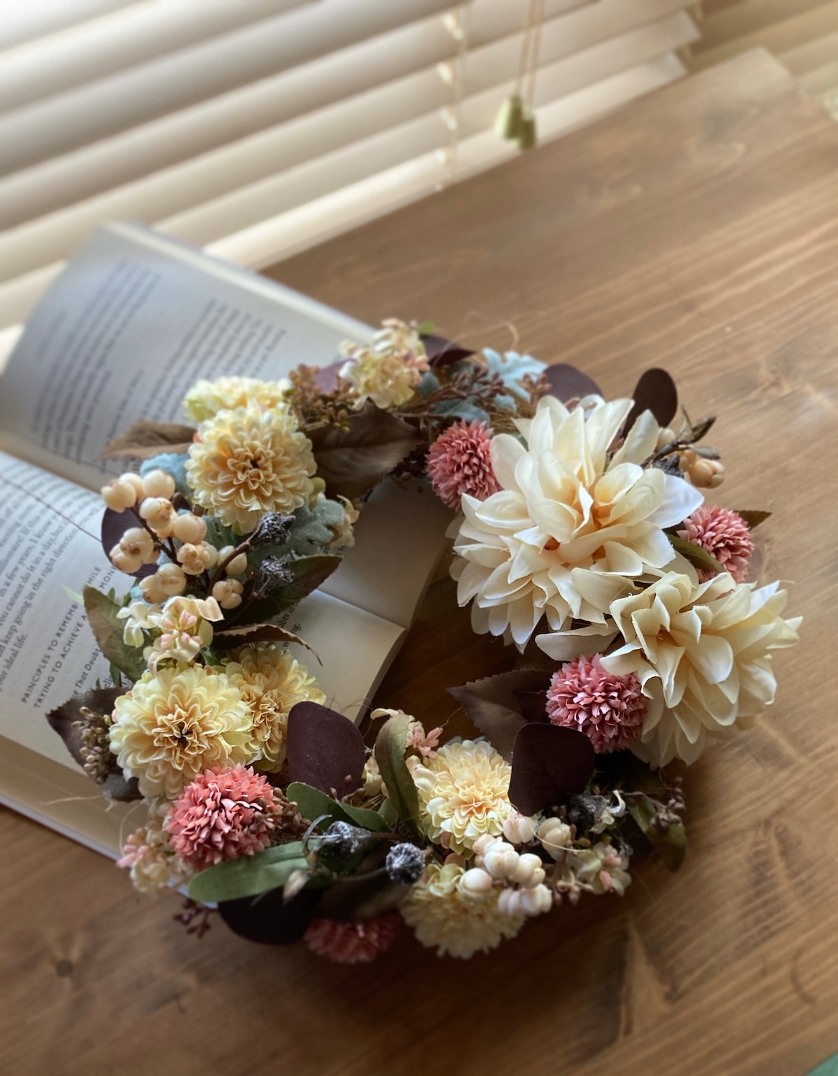 アンティーク調♡ダリア×ホワイトローズのナチュラルリース♡フラワー  