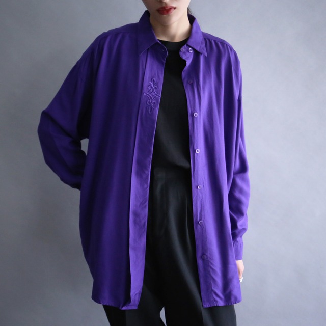 "刺繍" good coloring violet fry-front minimal mode shirt