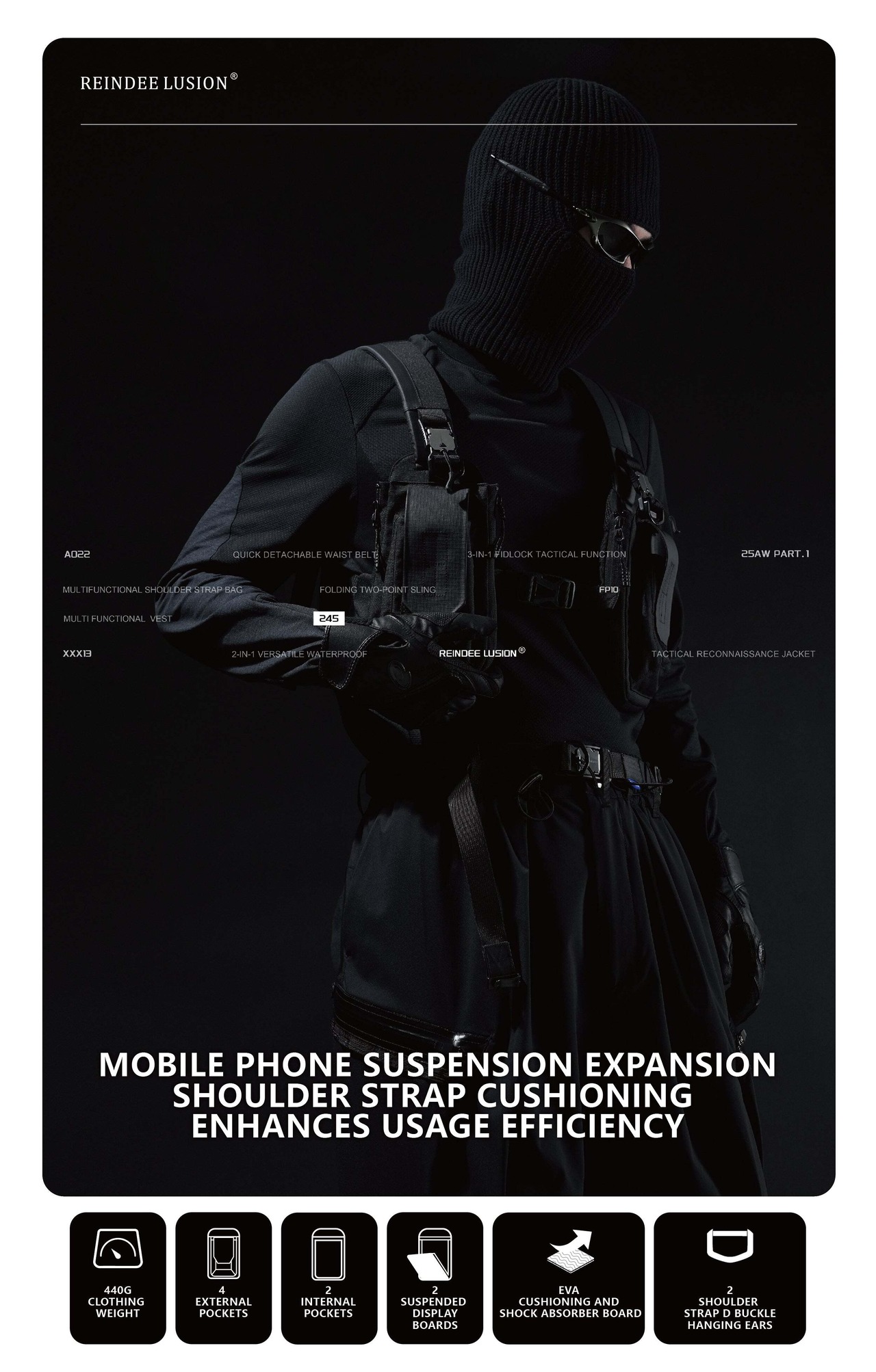 REINDEE LUSION 25AW N+1 多機能拡張タクティカル機能軽量チェストバッグベスト