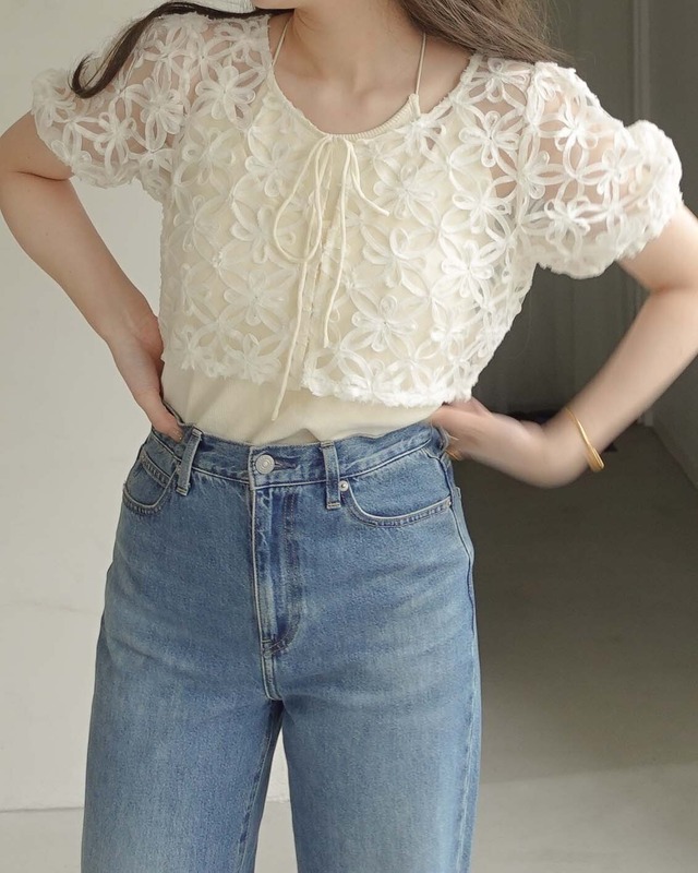 AM420501 sheer puff blouse