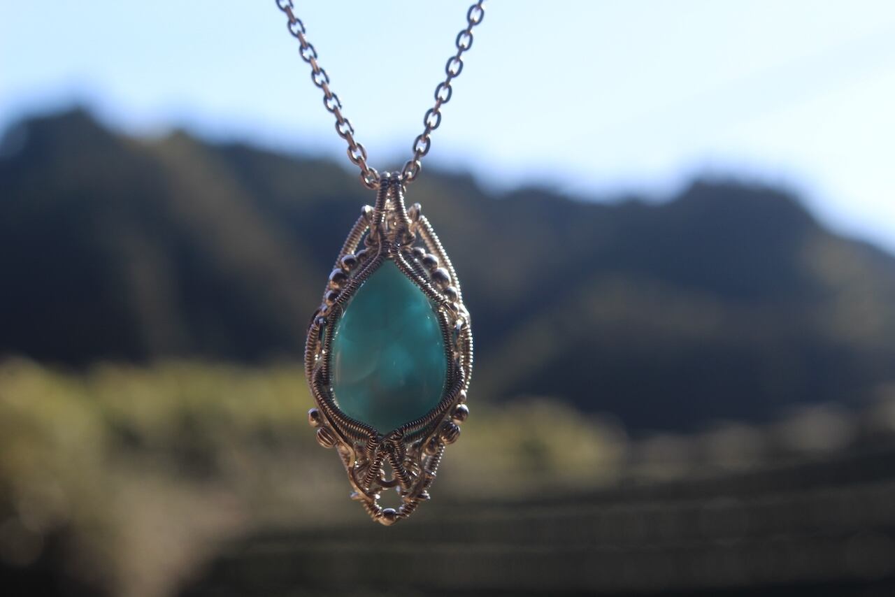 Larimar silver925 wire wrapping pendant