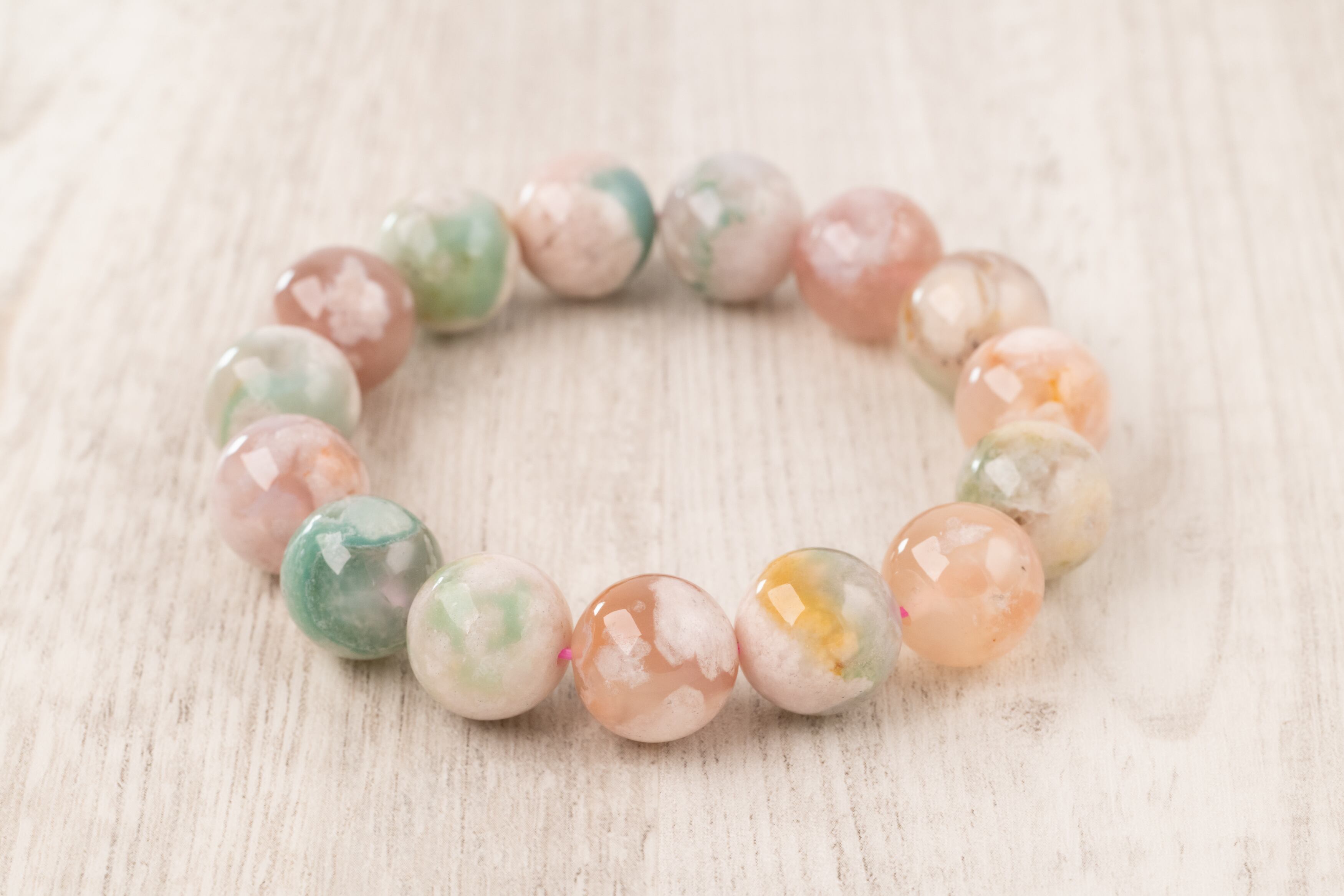 ◇一点物◇ 桜瑪瑙/チェリーブロッサムアゲート ブレスレット 14mm