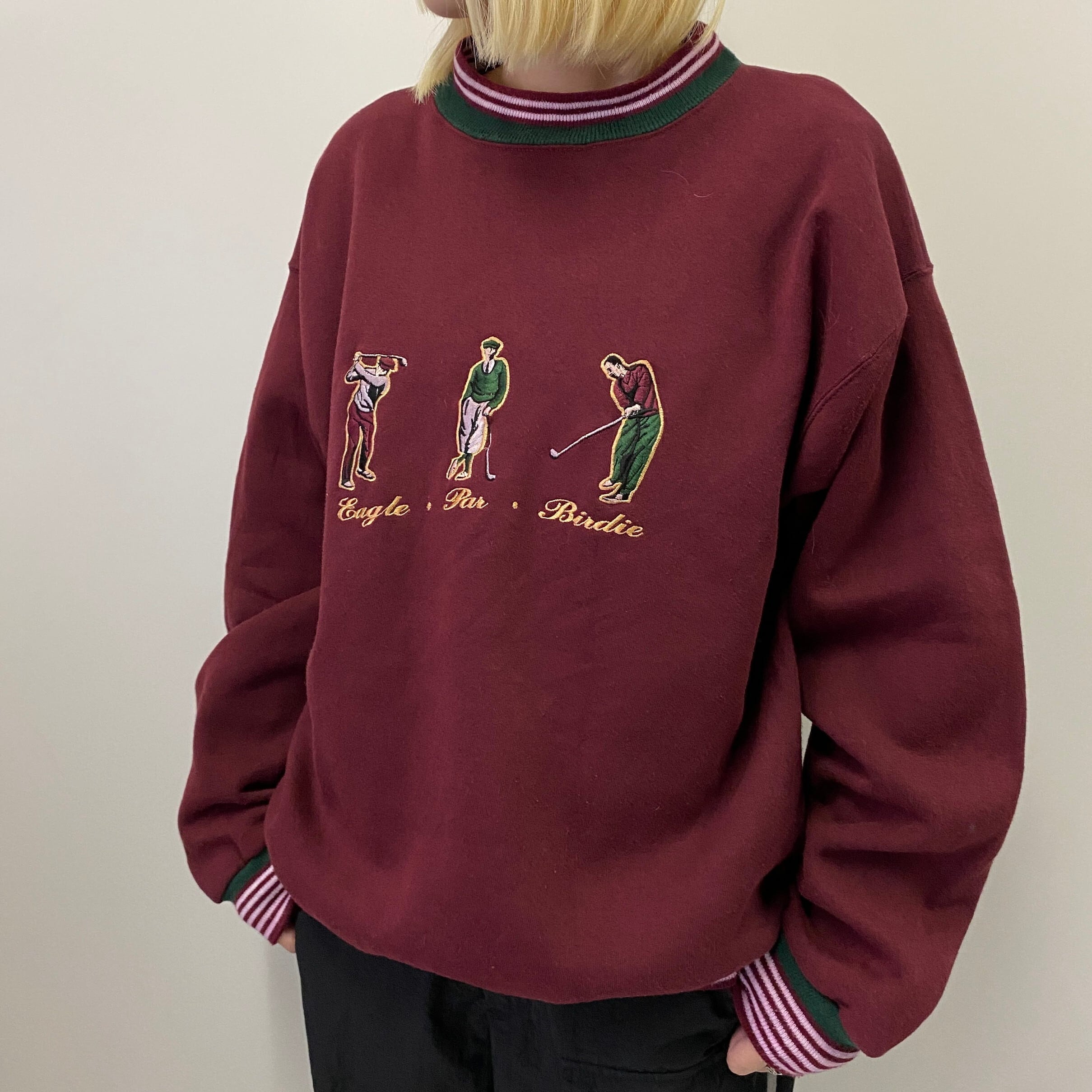 90年代 USA製 CRABLE SPORTSWEAR ゴルフ 刺繍 スウェット メンズM 古着 90s ヴィンテージ トレーナー ビンテージ  バーガンディー レッド 赤【スウェット】 | cave 古着屋【公式】古着通販サイト