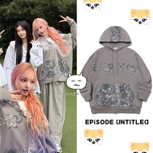 ★IVE リズ 着用！！【EPISODE UNTITLED】WASHING APPLIQUE HOOD ZIP-UP_GRAY