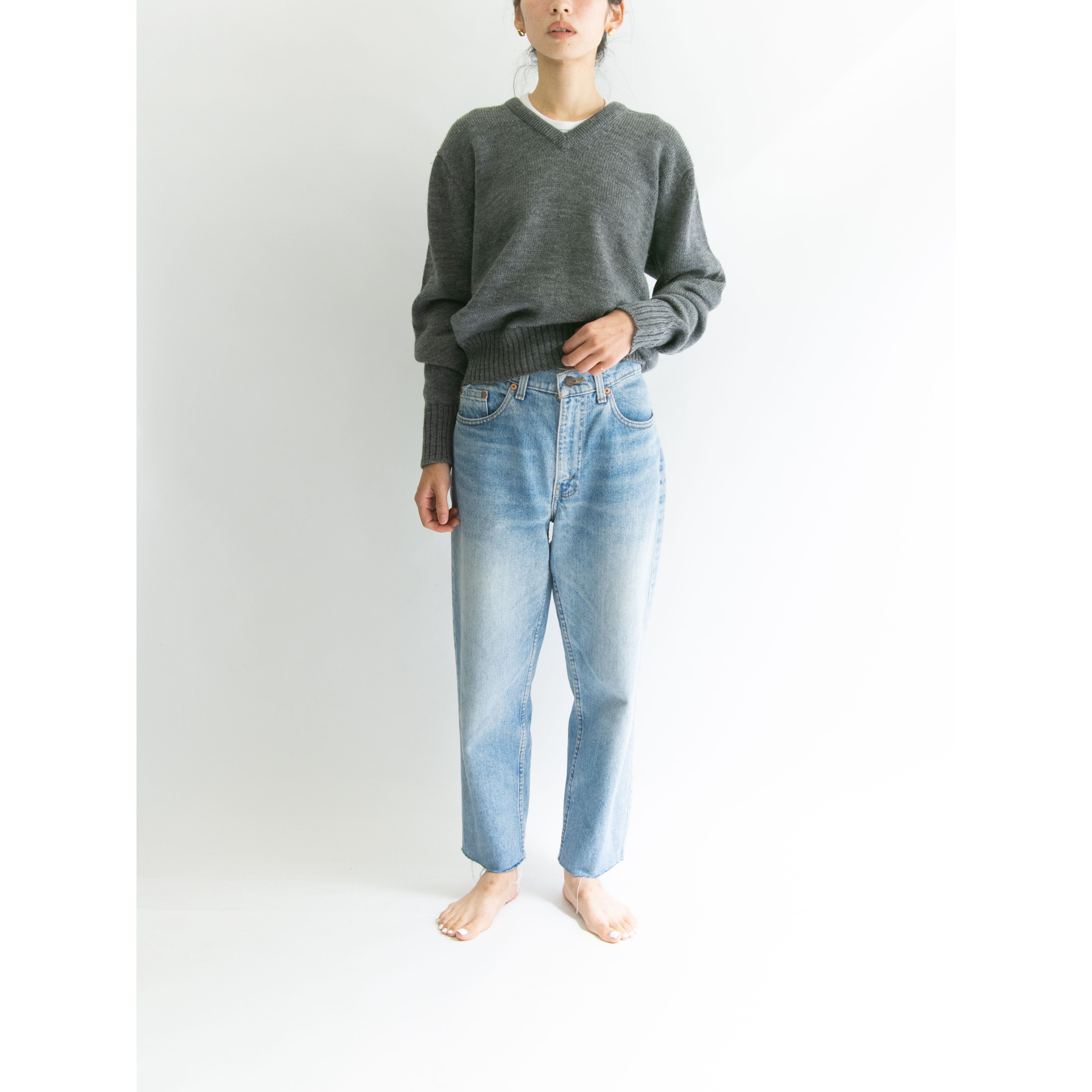 【Made in Scotland】For Harrods wool-nylon v-neck sweater(スコットランド製 ハロッズ別注 ウール ナイロンVネックニット セーター)10d