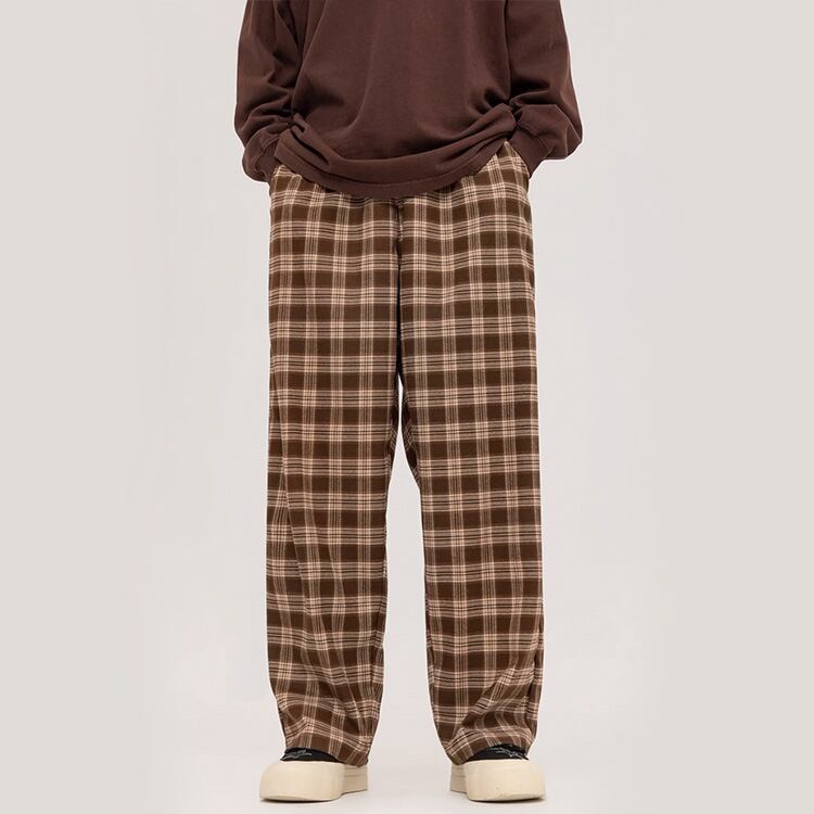 ★CONTRAST PLAID STRAIGHT LEG CASUAL PANTS（unisex)　　　A0795