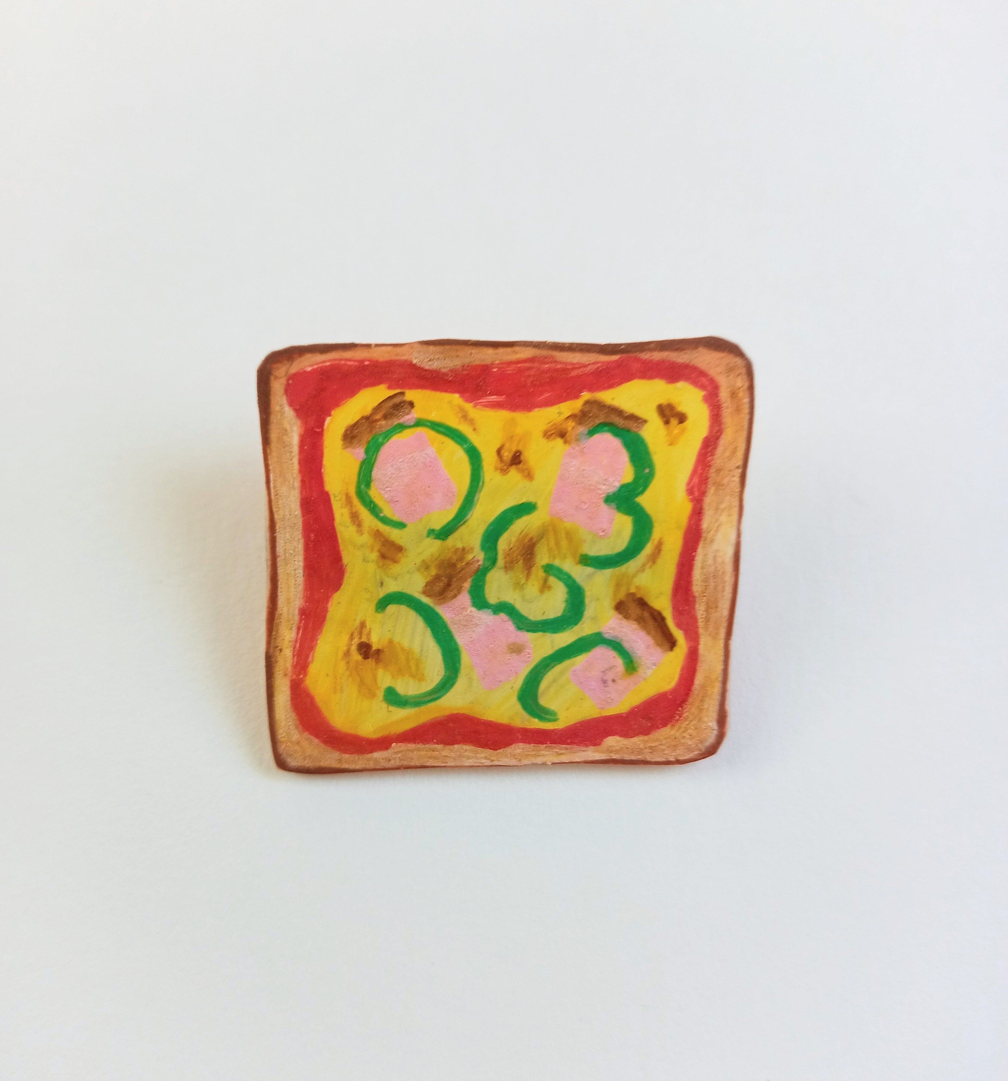 ヘンテコ　ブローチ　ピザトースト　トースト　パン　手描き　一点もの