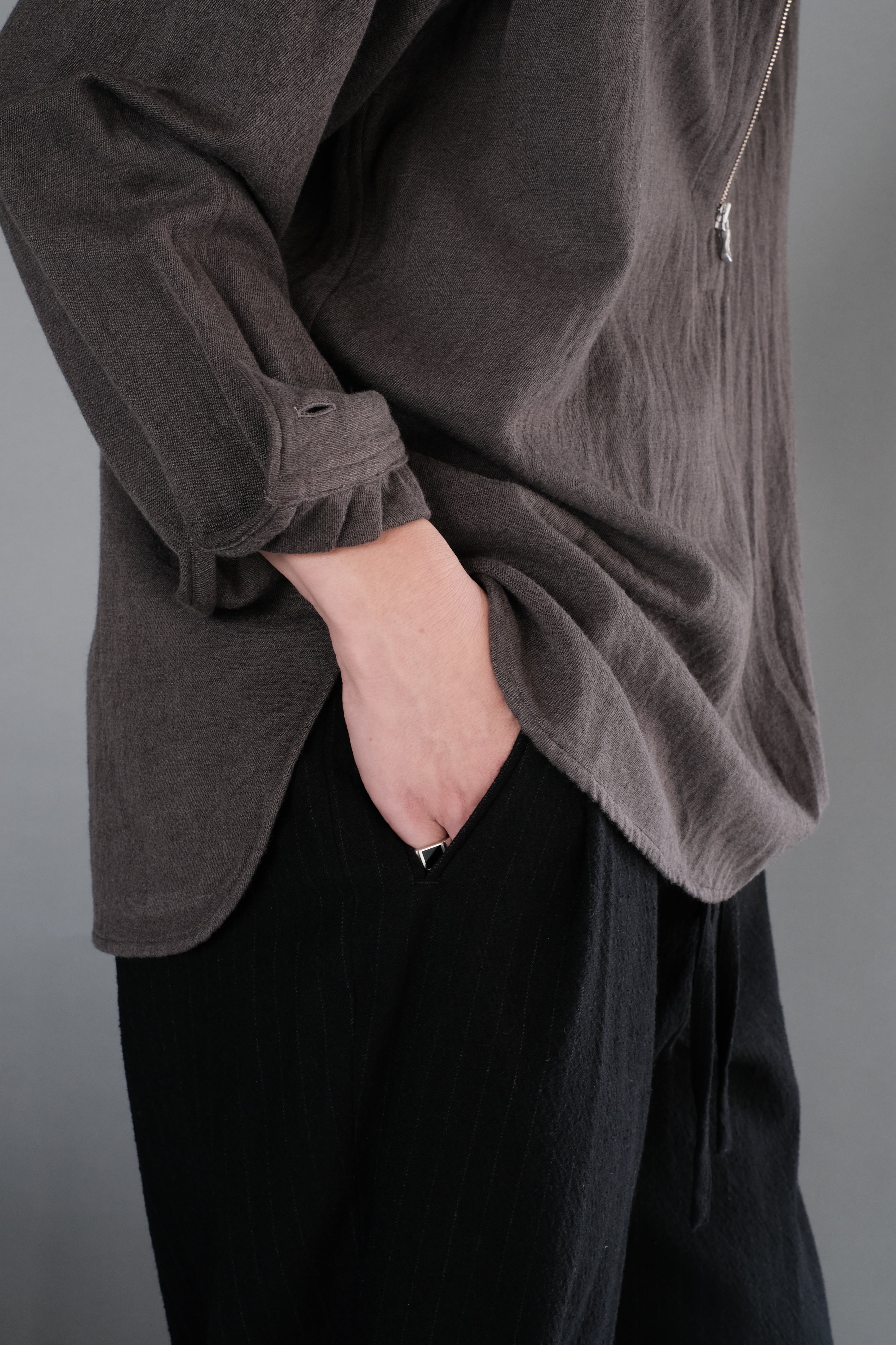 ULTERIOR / WASHED WOOL SILK STRIPE DRAWSTRING PANTS 