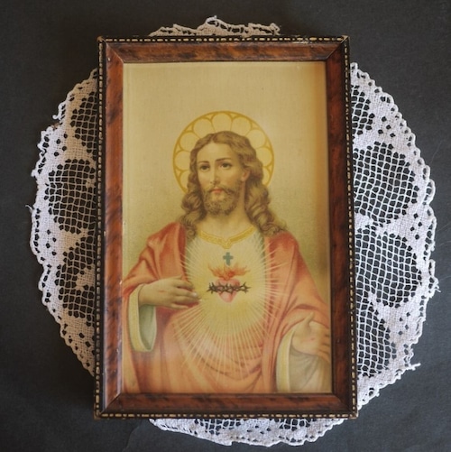古い宗教画 額絵　 イエスキリスト 　ドイツ