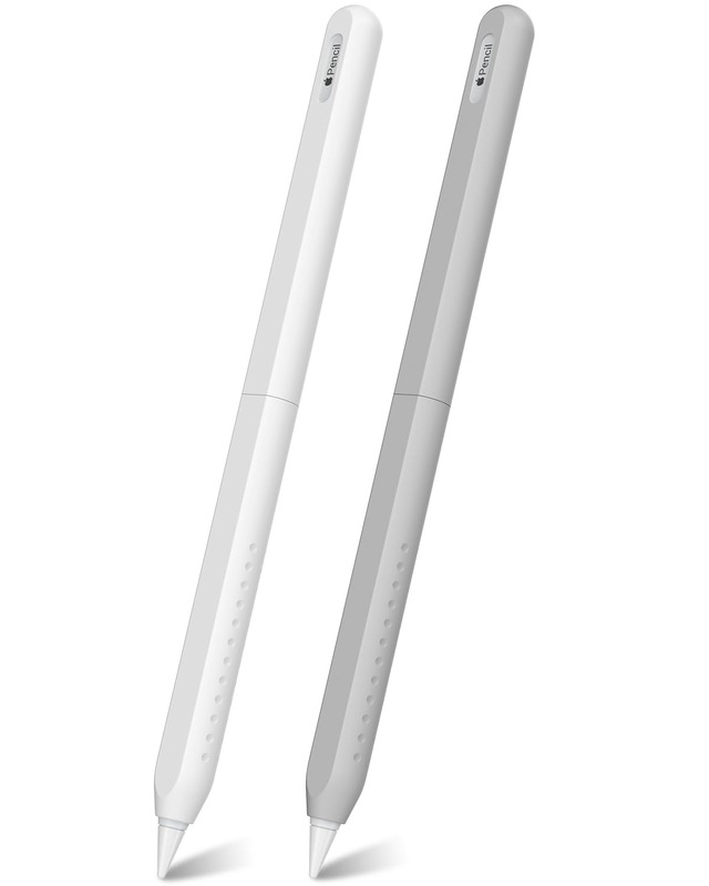 NIUTRENDZ 超薄型 Apple Pencil 第2世代 カバーシリコン保護ケースかわいいデザイン【ダブルタップとワイヤレス充電に対応】 (白+グレー)