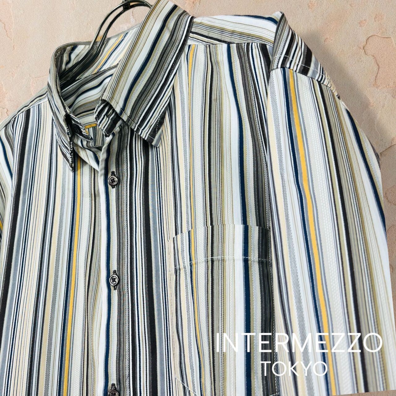 定1.6万 新品 インターメッツォ 日本製生地 長袖シャツ L 濃茶 INTERMEZZO メンズ 紳士 男性用 レナウン INTERMEZZO インターメッツォメンズ 長袖ワイシャツ ビジネス L