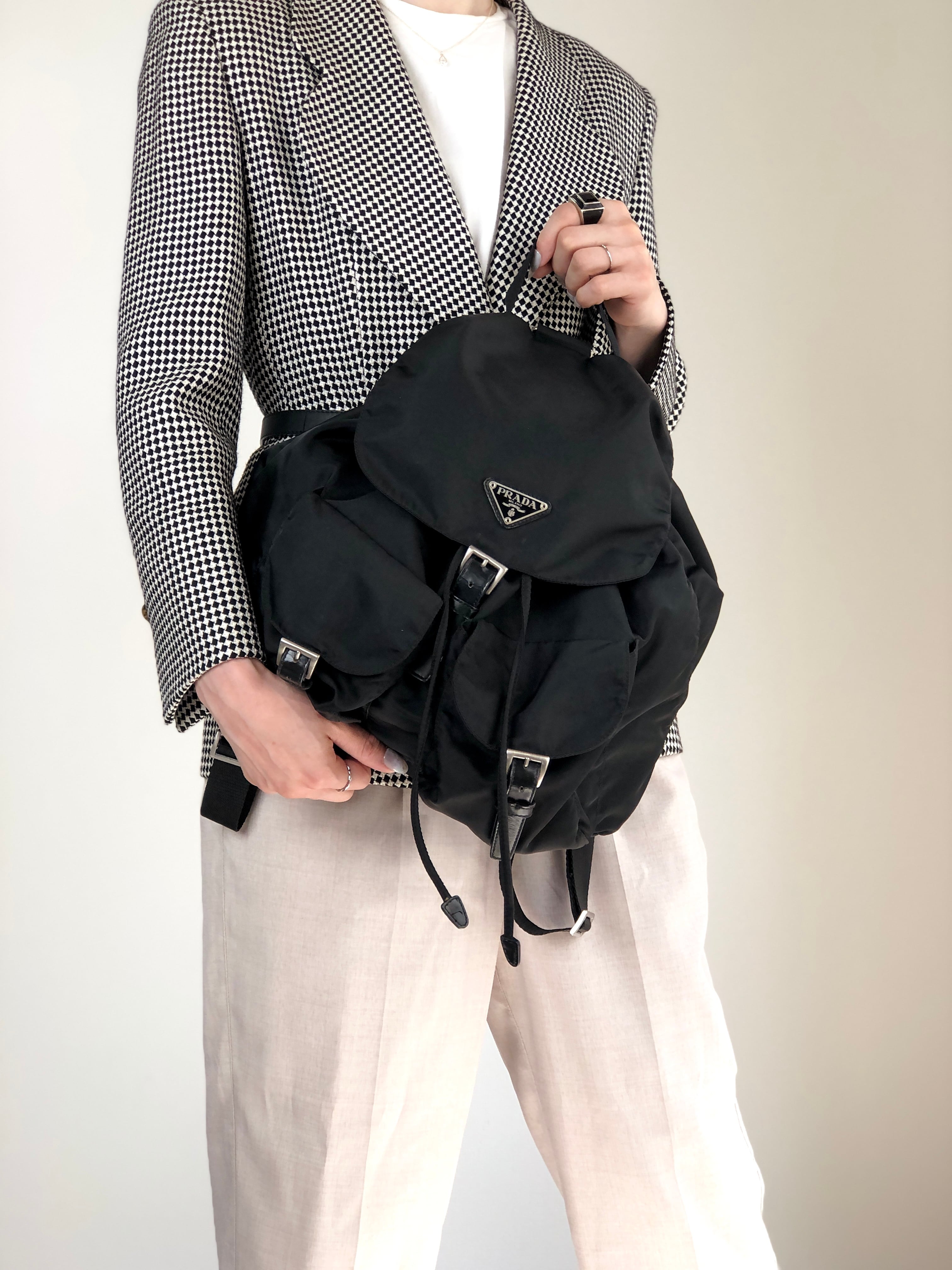 PRADA プラダ バックパック ブラック トライアングルロゴ ナイロン ダブルポケット vintage ヴィンテージ オールド scciib