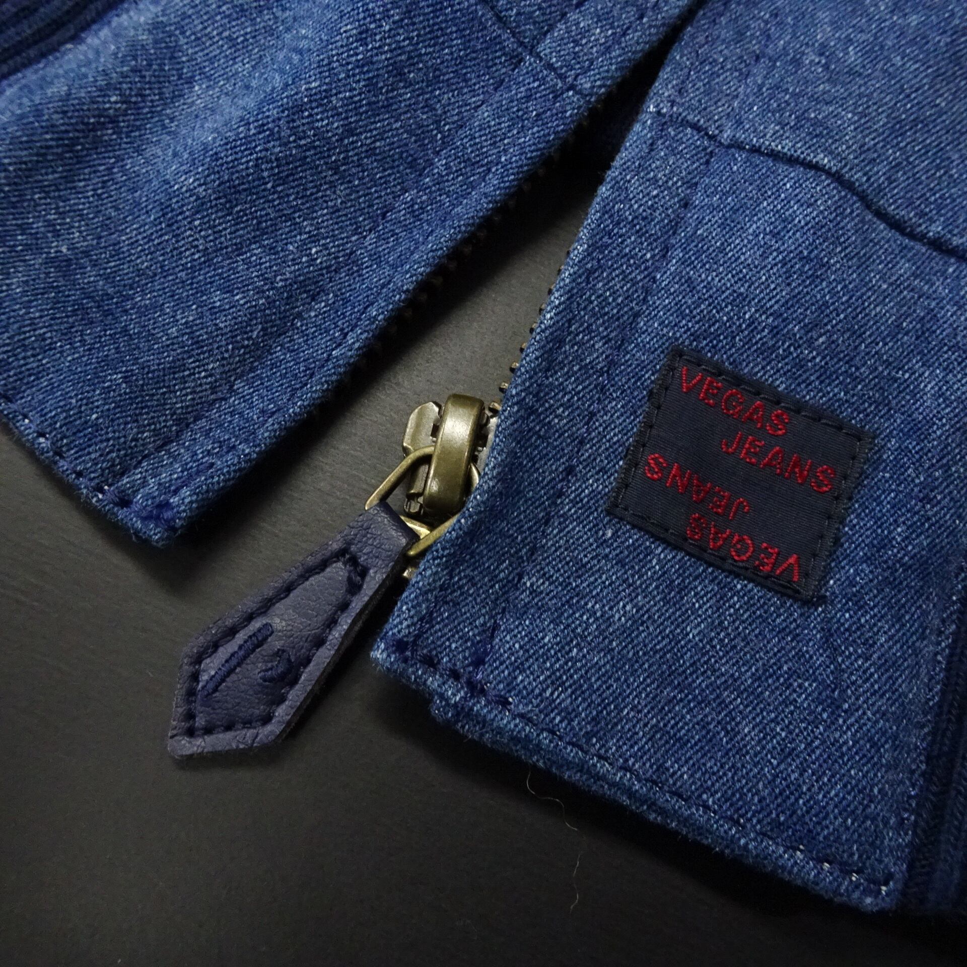 Papas パパス デニムジップジャケット 牛革 ワッペン 刺繍 日本製 ブルー Papas パパス デニムジップジャケット 牛革 ワッペン 刺繍 日本