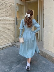 【0083】High Collar Patchwork Lace Long Sleeve Dress