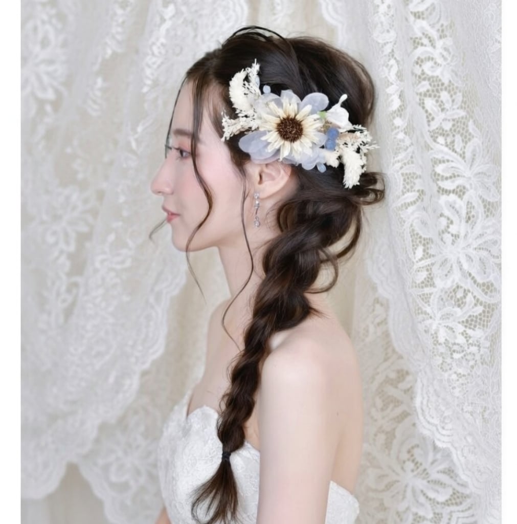 ドライフラワーヘッドドレス/ウェディングヘアアクセサリー 大サイズ