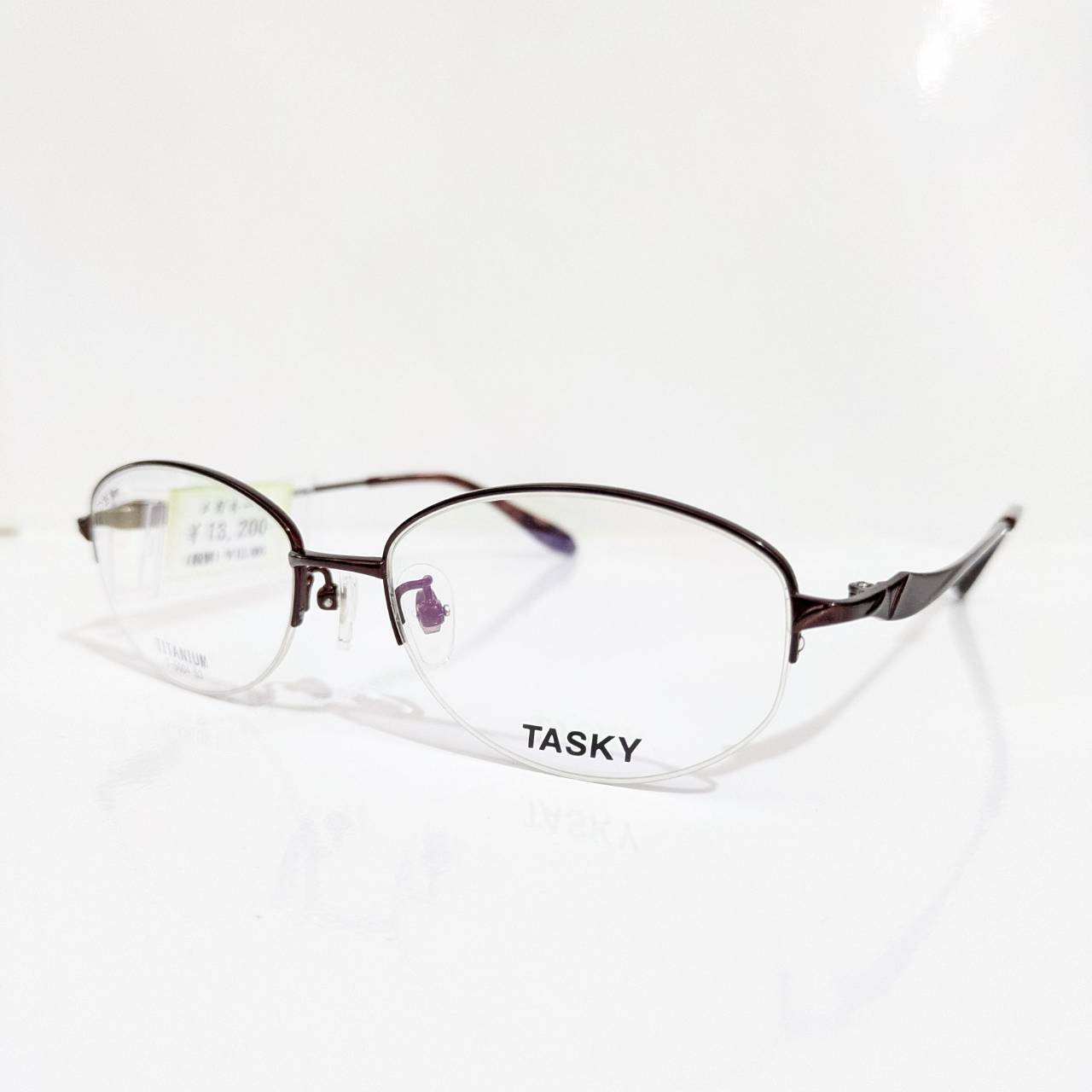 【TASKY】オーバルナイロールフレーム ワインレッド