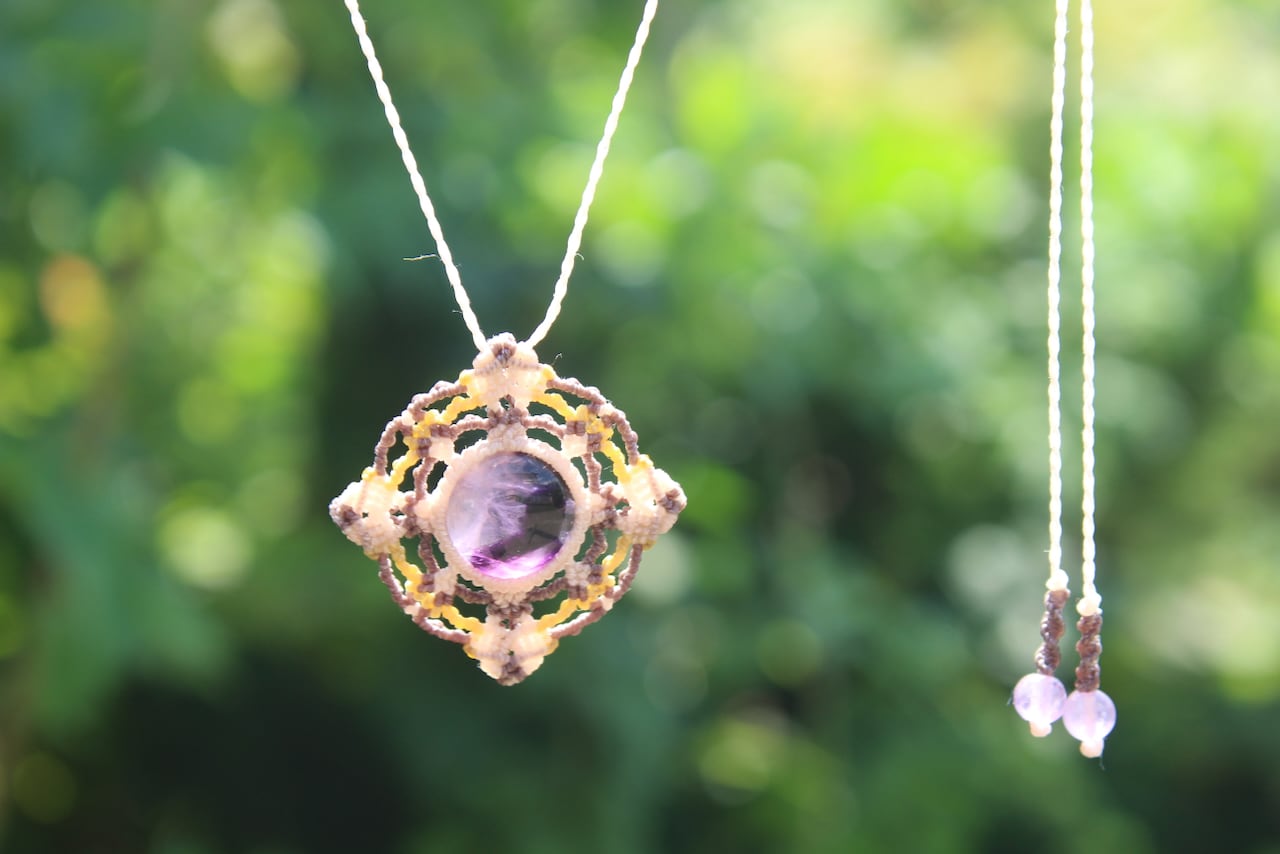 Trapiche amethyst micro macrame mandala pendant