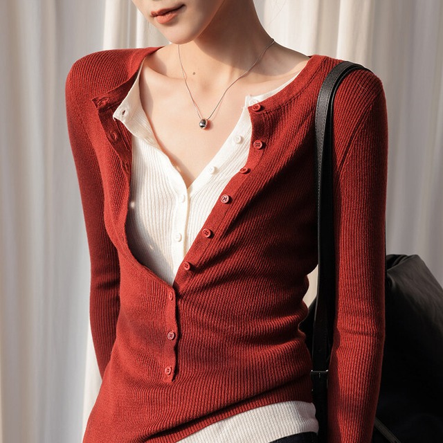 ヘンリーネック レイヤードスタイル ニット　1col　H11094