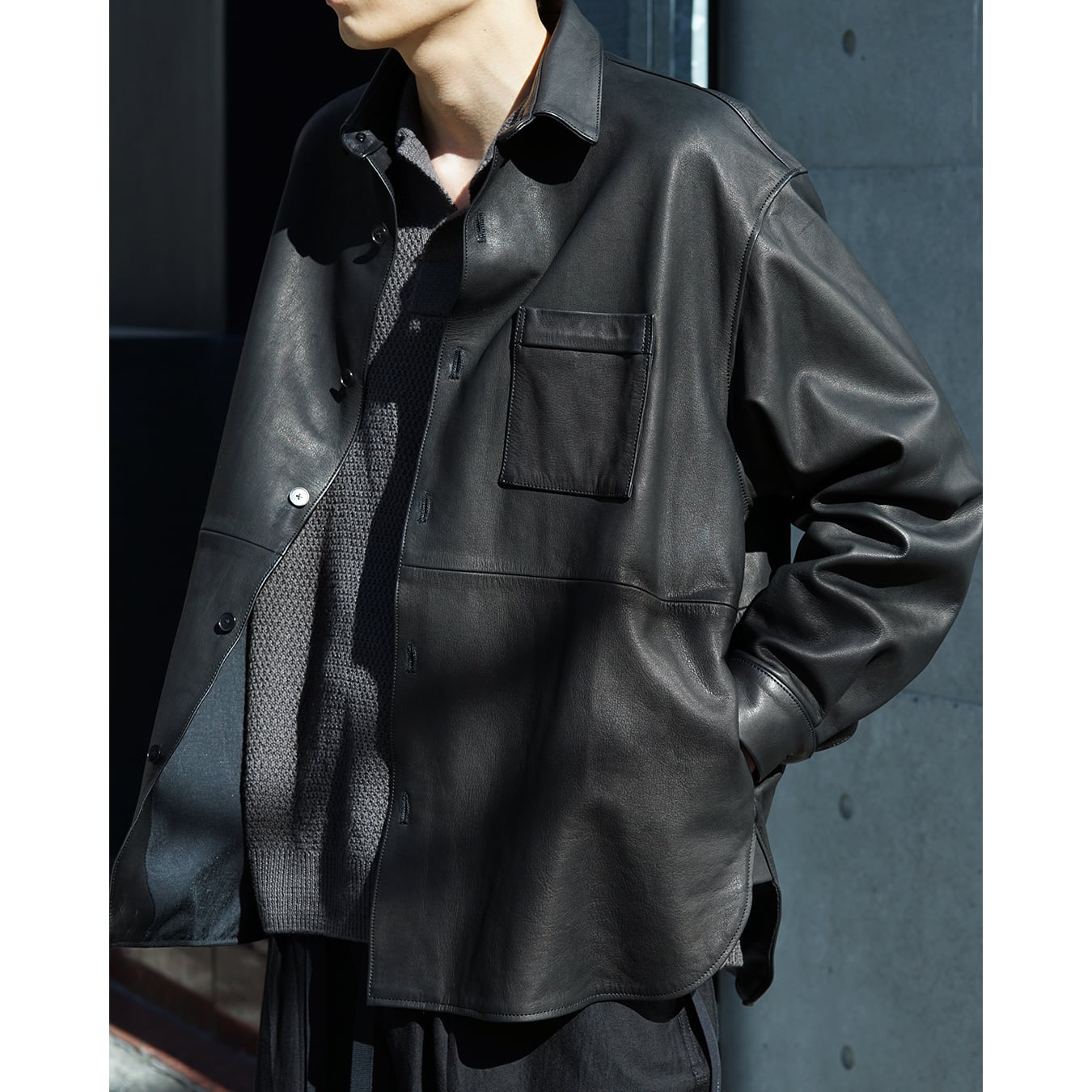 ジャケット・アウター Blanc YM Leather Wide Shirt Black Blanc YM - Leather Wide Shirt / Black | Retikle Online Store