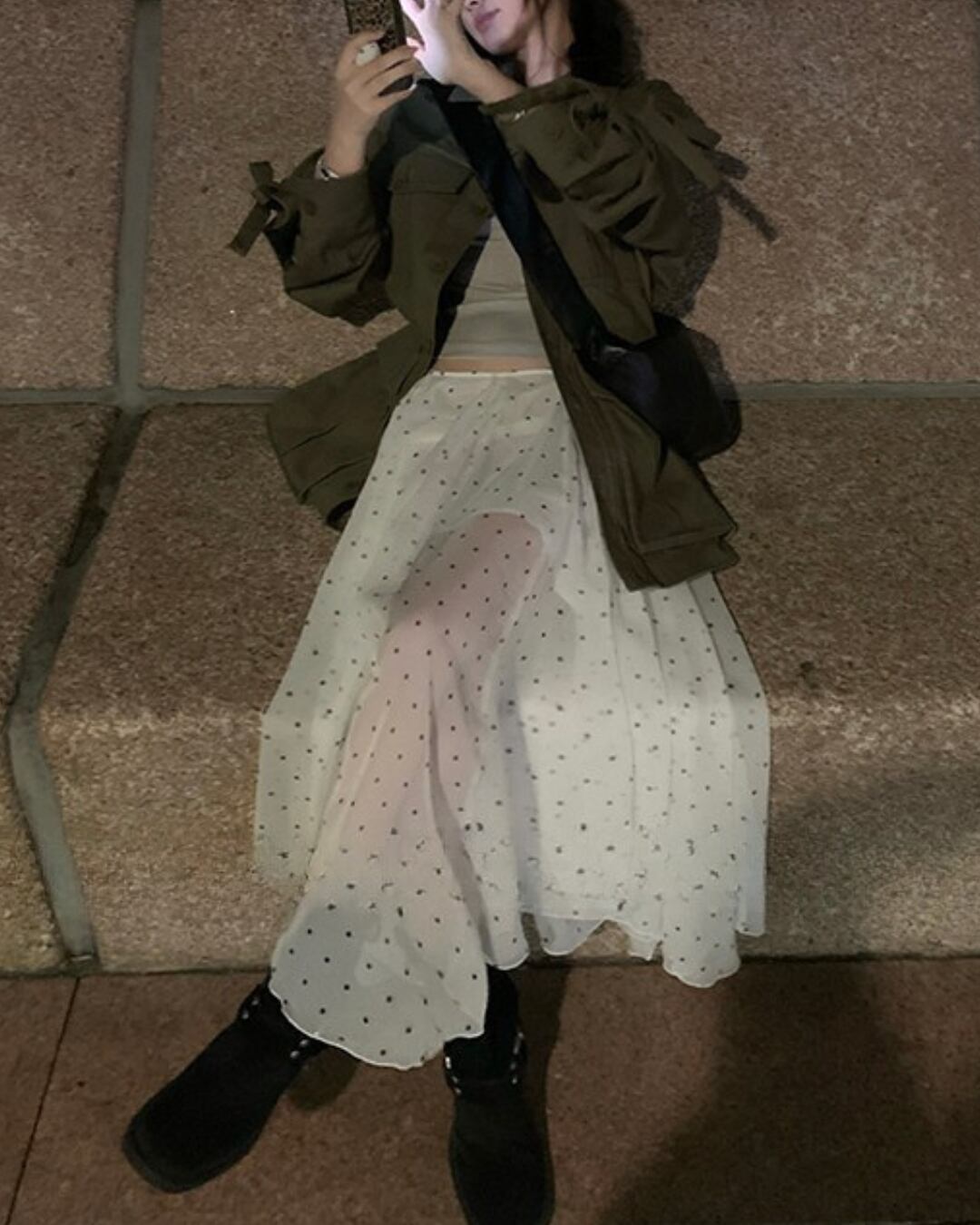 ドットチュールレイヤードスカート l5035