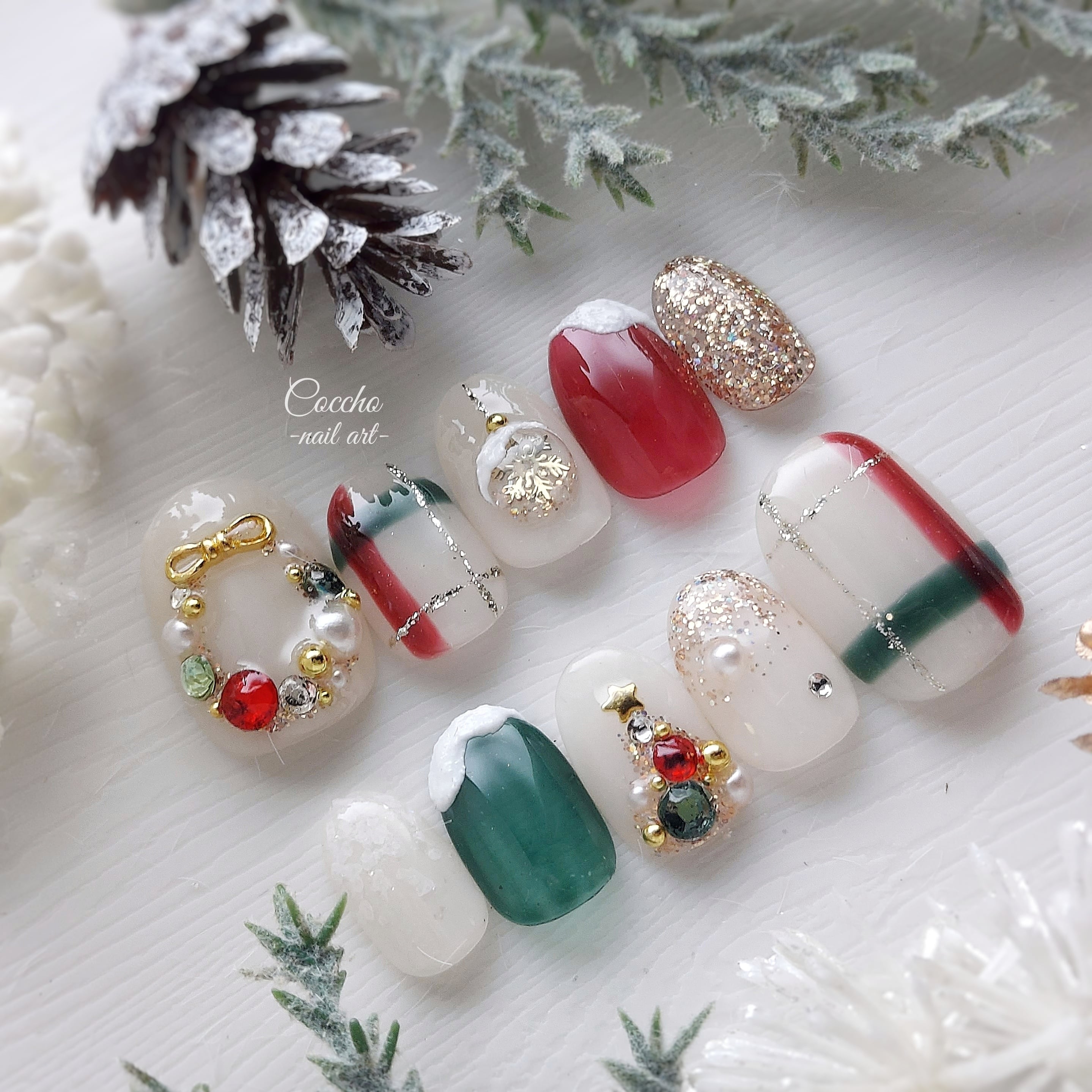 No.353 Christmas-Color- / ネイルチップ ネイル ジェルネイル 緑 赤