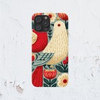 受注生産 iPhoneケース 赤い鳥と花の民芸柄｜鳥モチーフ FMSY120B