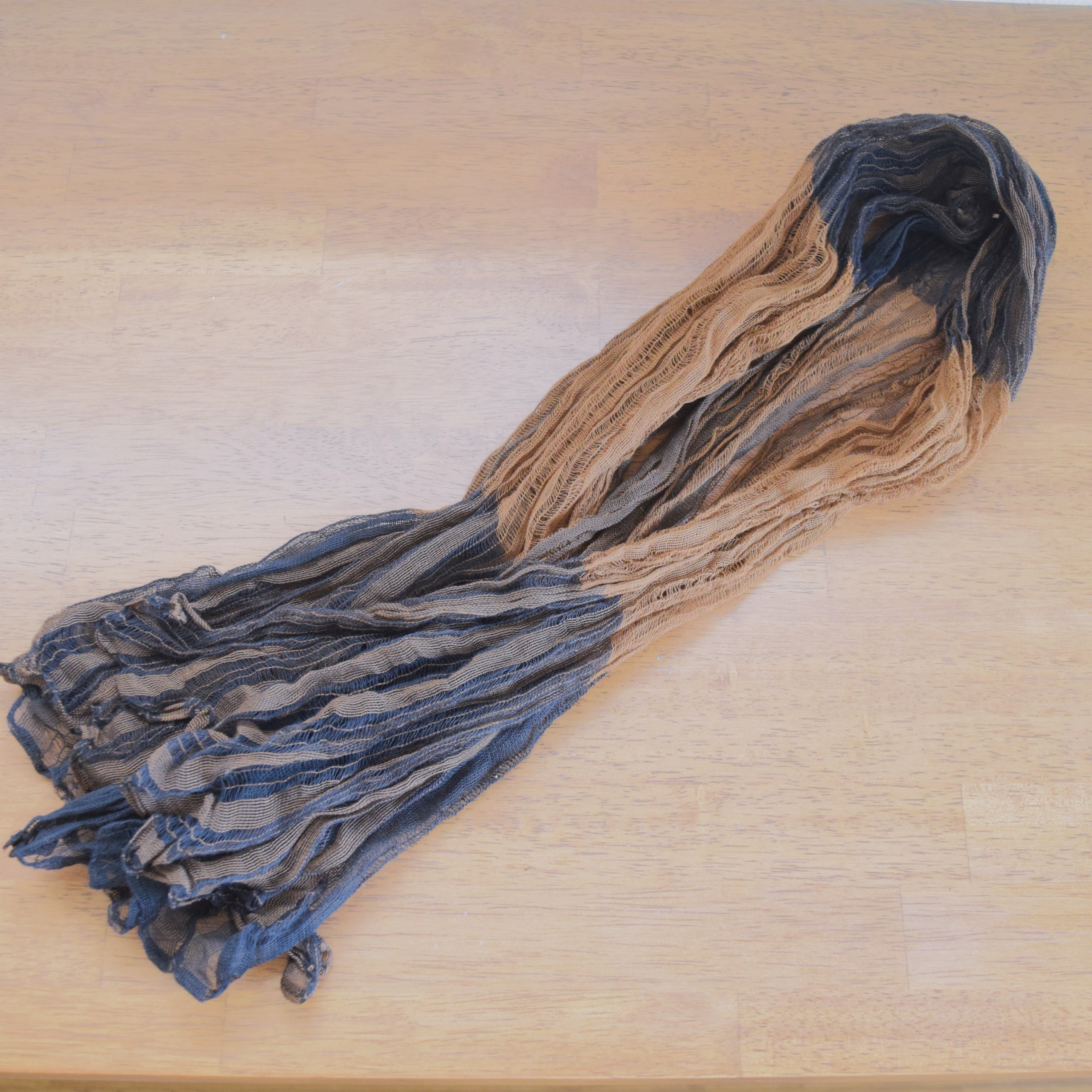 綿からみ織りストール 茶と黒 | Cotton Leno Weave Stole – Light Brown & Black
