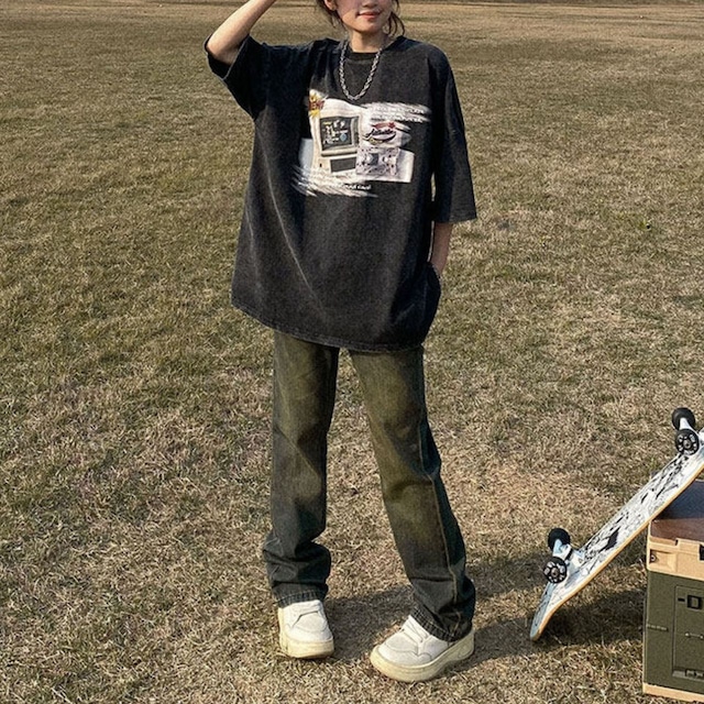 アメリカンレトロフォトコラージュビッグTシャツ 2col   R02337