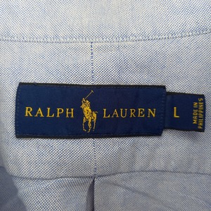 ラルフローレン　オックスフォード　BDシャツ　無地　カラーポニー　刺繍ロゴ　青