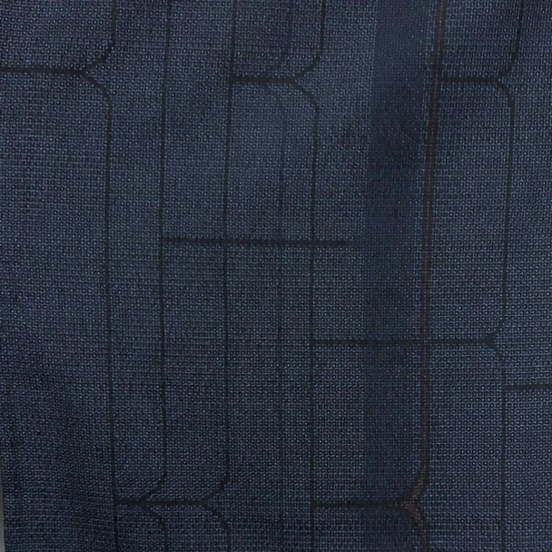 K-2520 単衣 塩沢紬 幾何学模様 亀甲 印度藍色 トールサイズ しつけ糸 | リユース着物専門店 わびさび