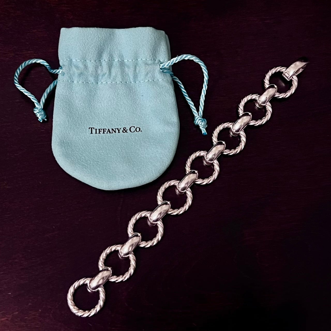 VINTAGE TIFFANY & CO. Twist Circle Link Bracelet Sterling Silver
