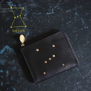 L-shaped zipper wallet (ORION black) star cowhide