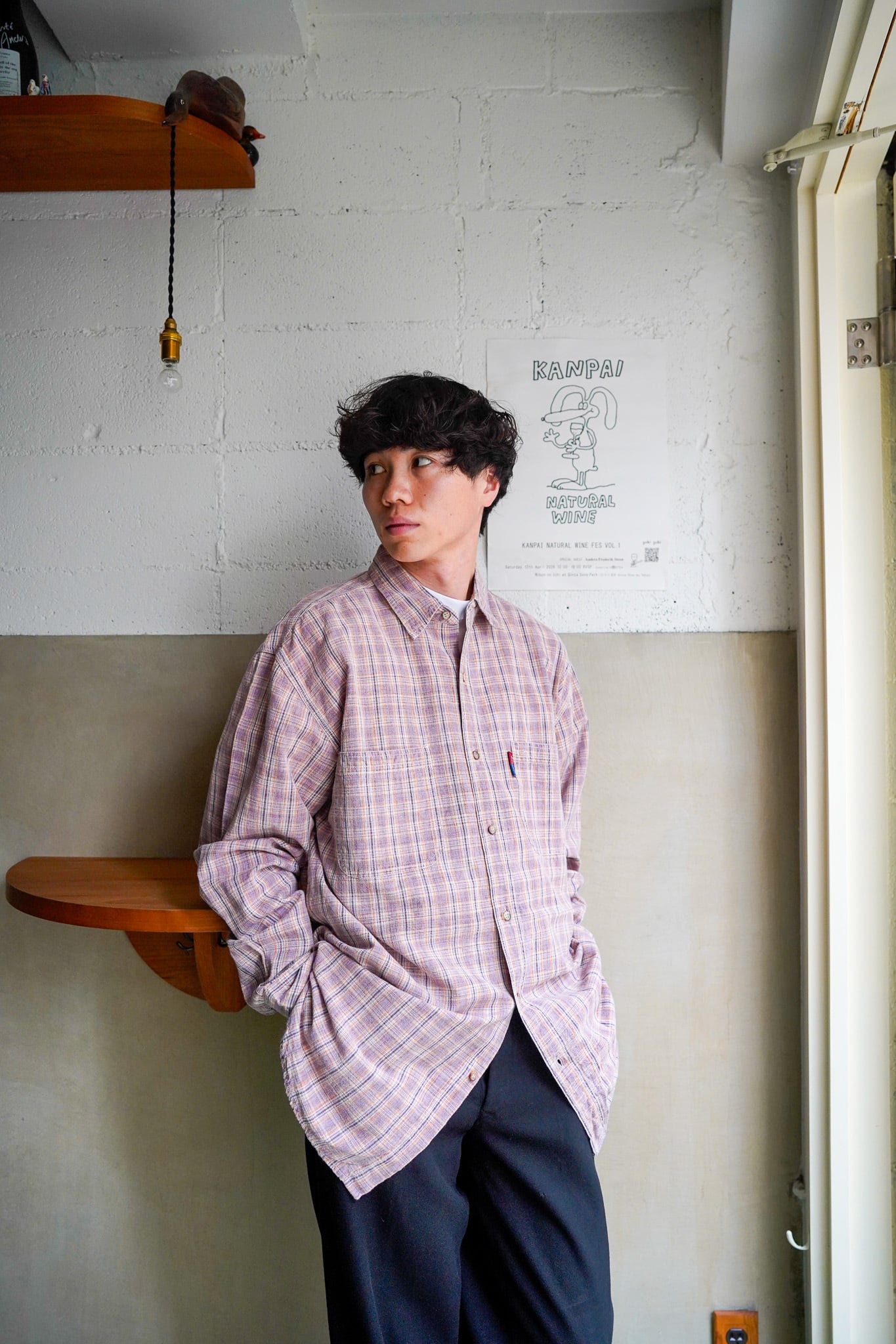 【1980-90s】"Canvas" Dead Stock, Cotton 100% Long Sleeve Plaid Pattern Shirts / 6-298