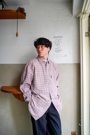 【1980-90s】"Canvas" Dead Stock, Cotton 100% Long Sleeve Plaid Pattern Shirts / 6-298
