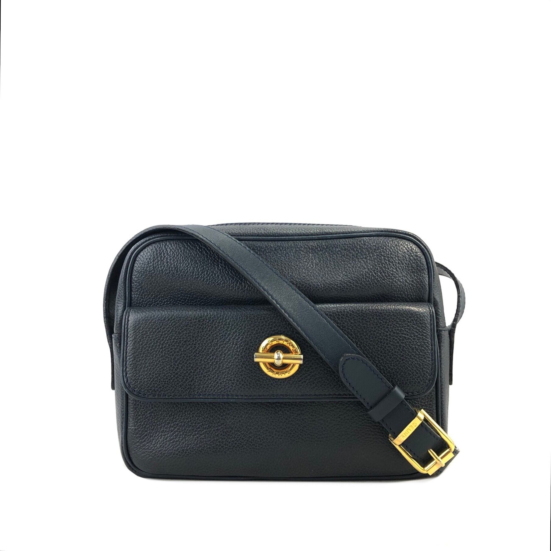 CELINE セリーヌ マンテル レザー ショルダーバッグ ネイビー vintage
