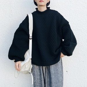 Popcorn high neck knit (black)