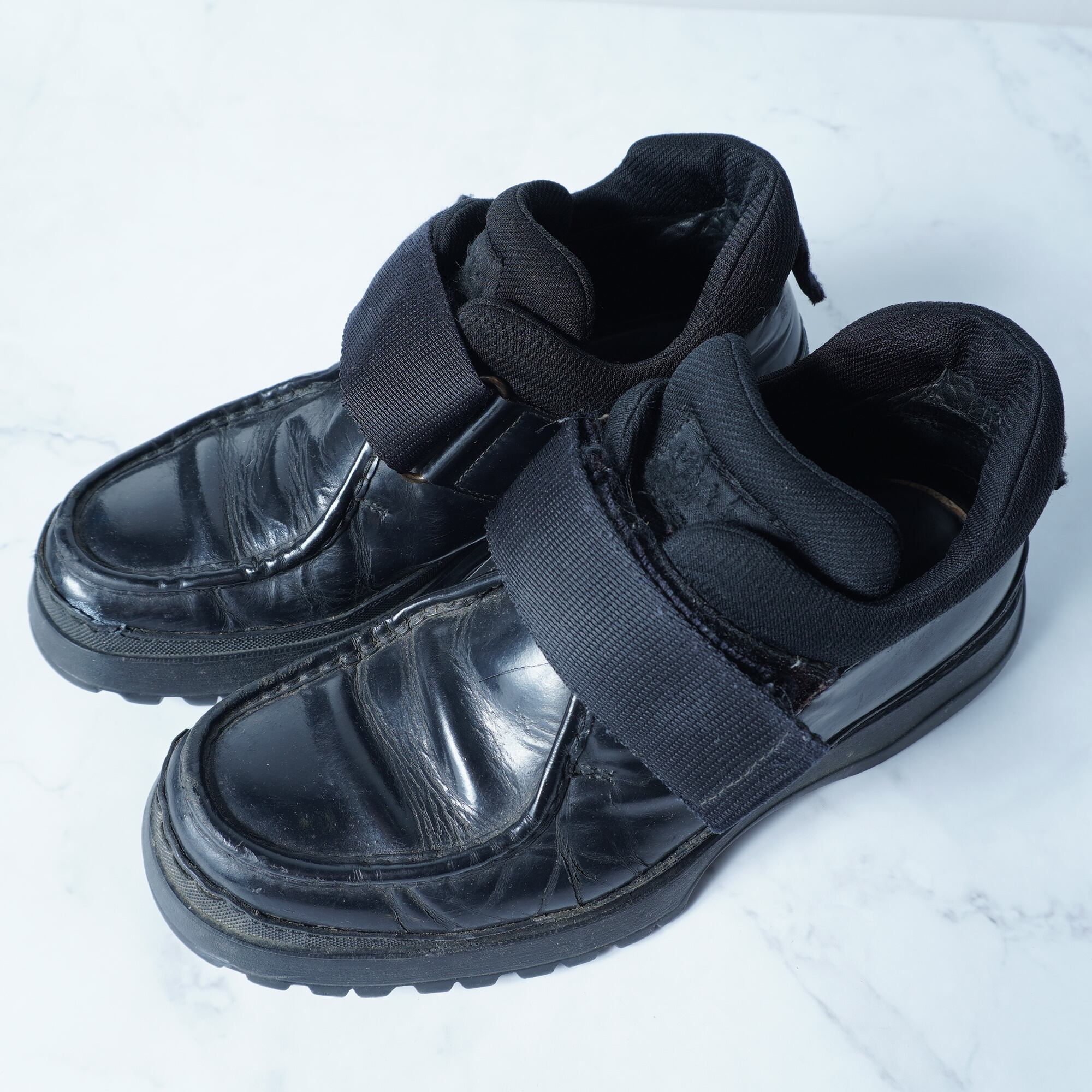 PRADA ベルクロレザーブーツ PRADA】プラダ ベルクロ厚底ビブラムソールショートブーツ black