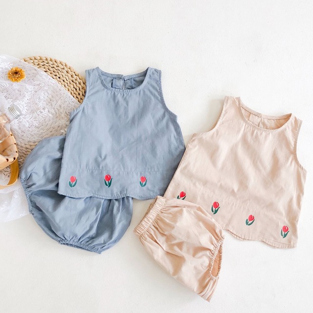 サマープリントトップス ソリッド カラーパンツ コットン 大人ガーリー スウィート キュート カジュアル 夏物 ソリッドカラー 超面白いベビーショップ62143012699