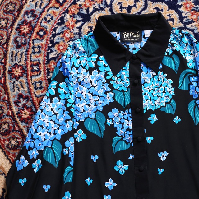 cold color flower and silver beads l/s silk shirt