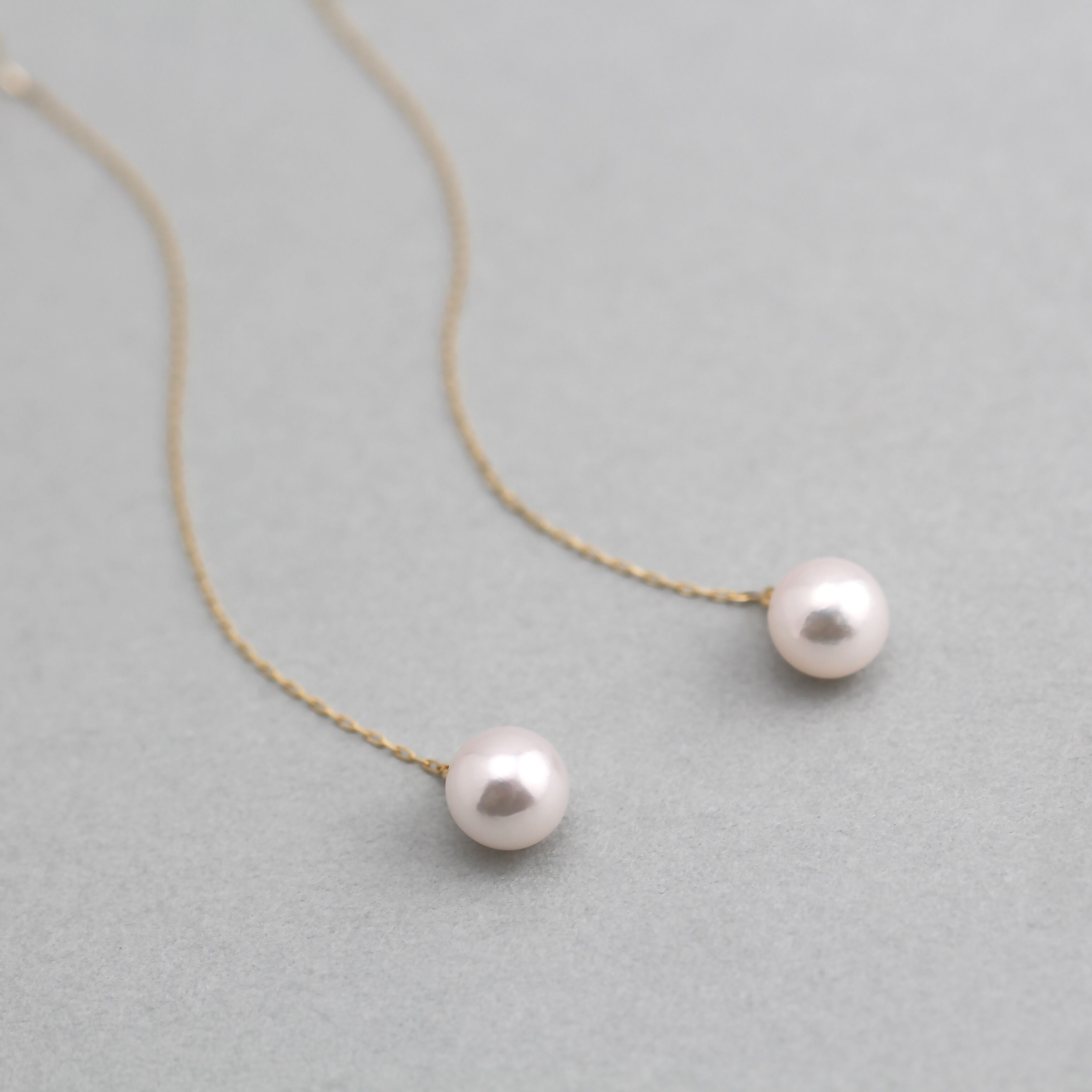 K18 アコヤ真珠 1粒 ゴールドチェーンピアス No.185 | スキン