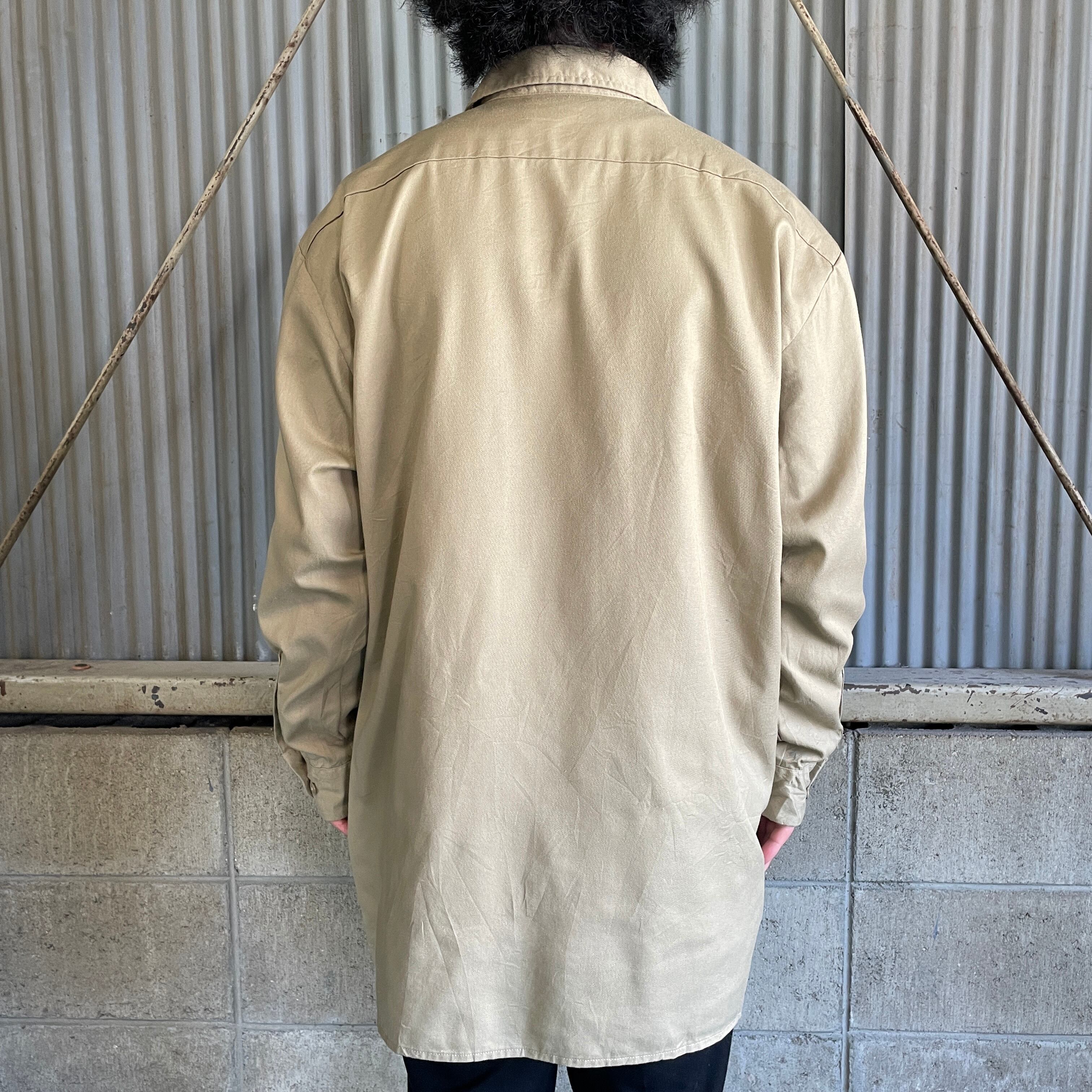 Dickies ディッキーズ 無地 長袖 ワークシャツ メンズXL 古着 ベージュ