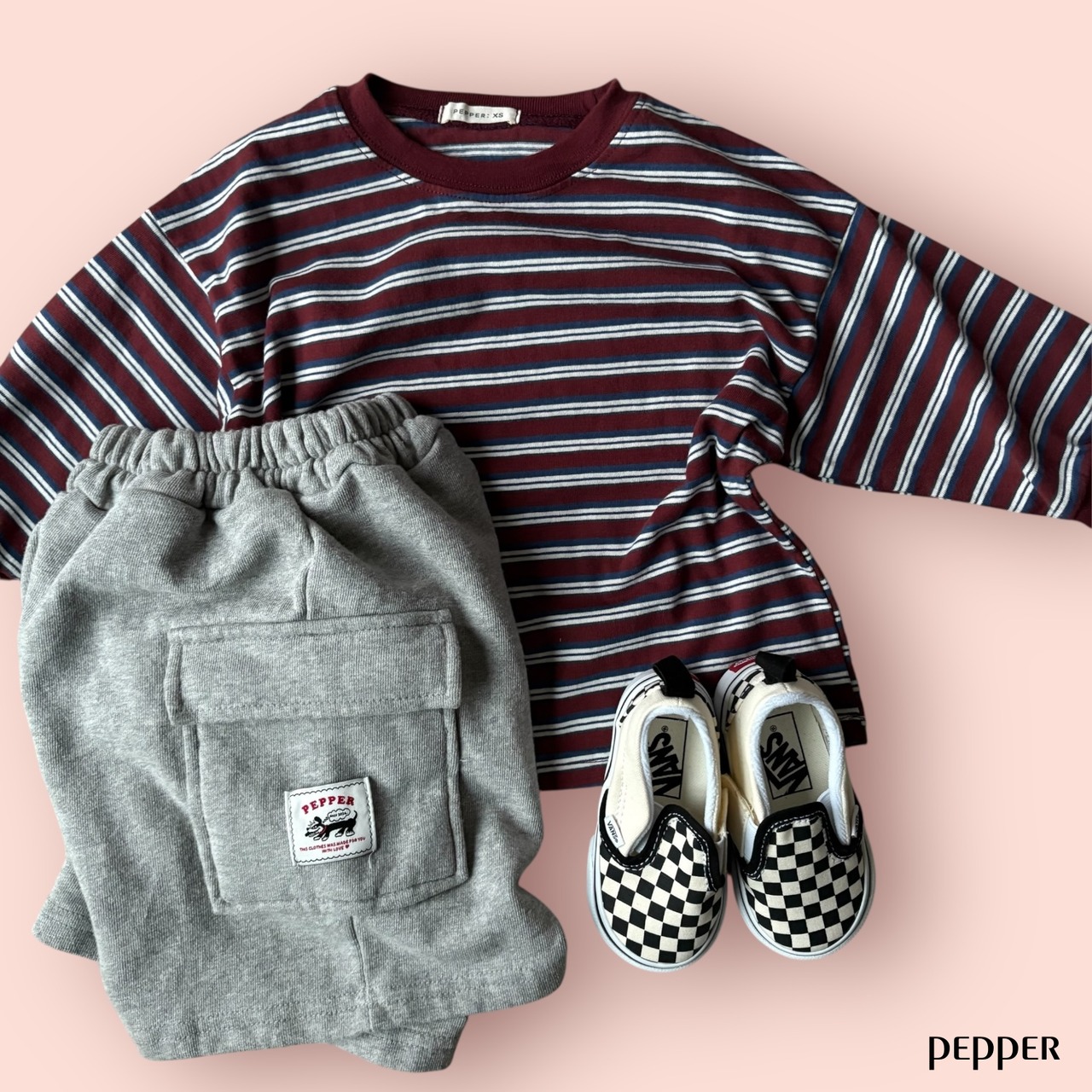PEPPER 26/SP(Mom) Pepper-speckled striped T-shirt